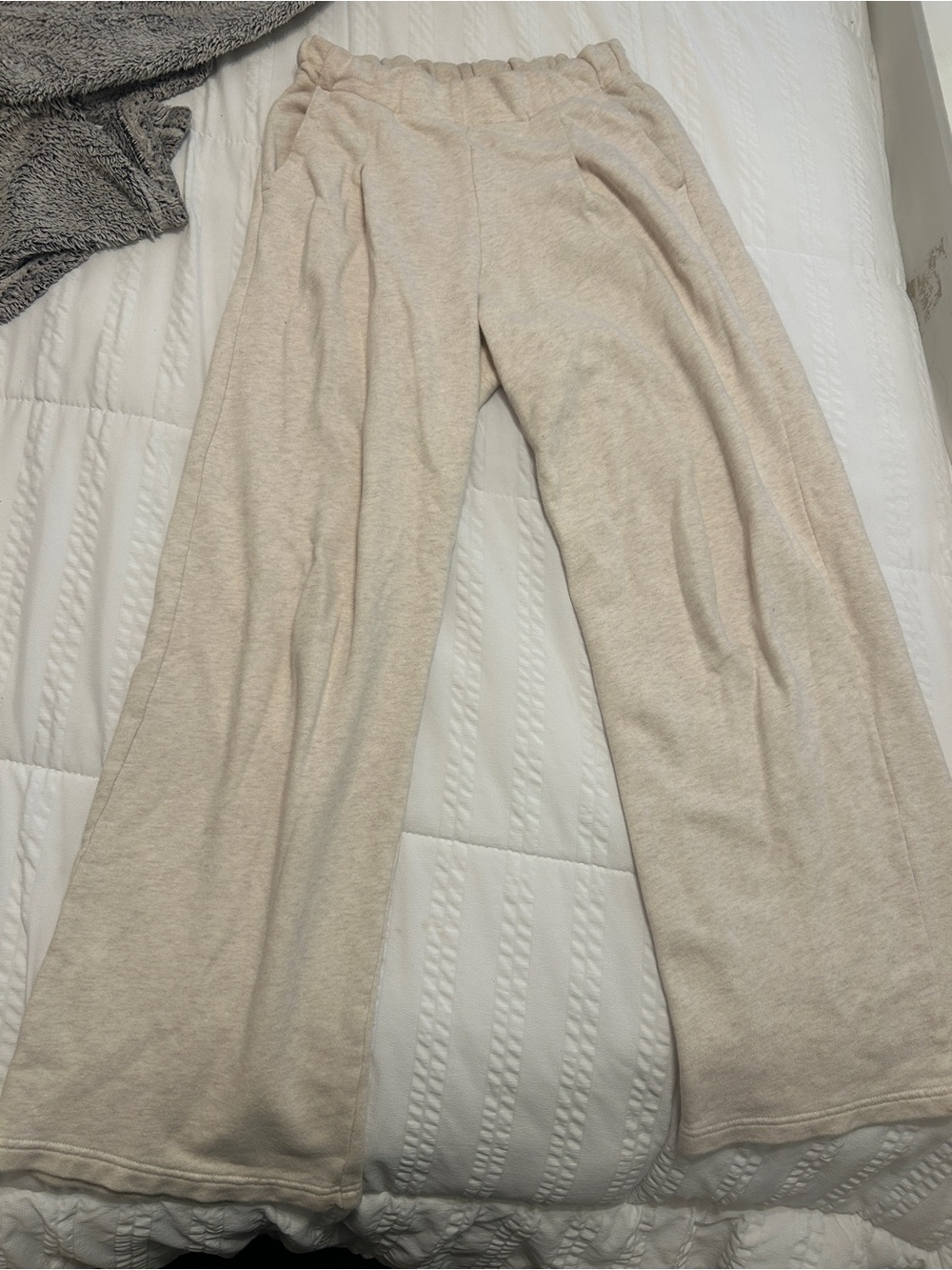 Cream Aerie trouser Wide-Leg Lounge Pants in Light Beige
